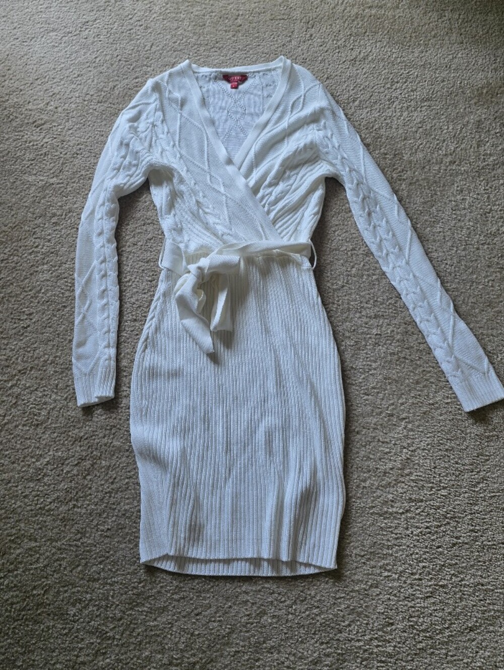 Guess White Cable-Knit Sweater Dress